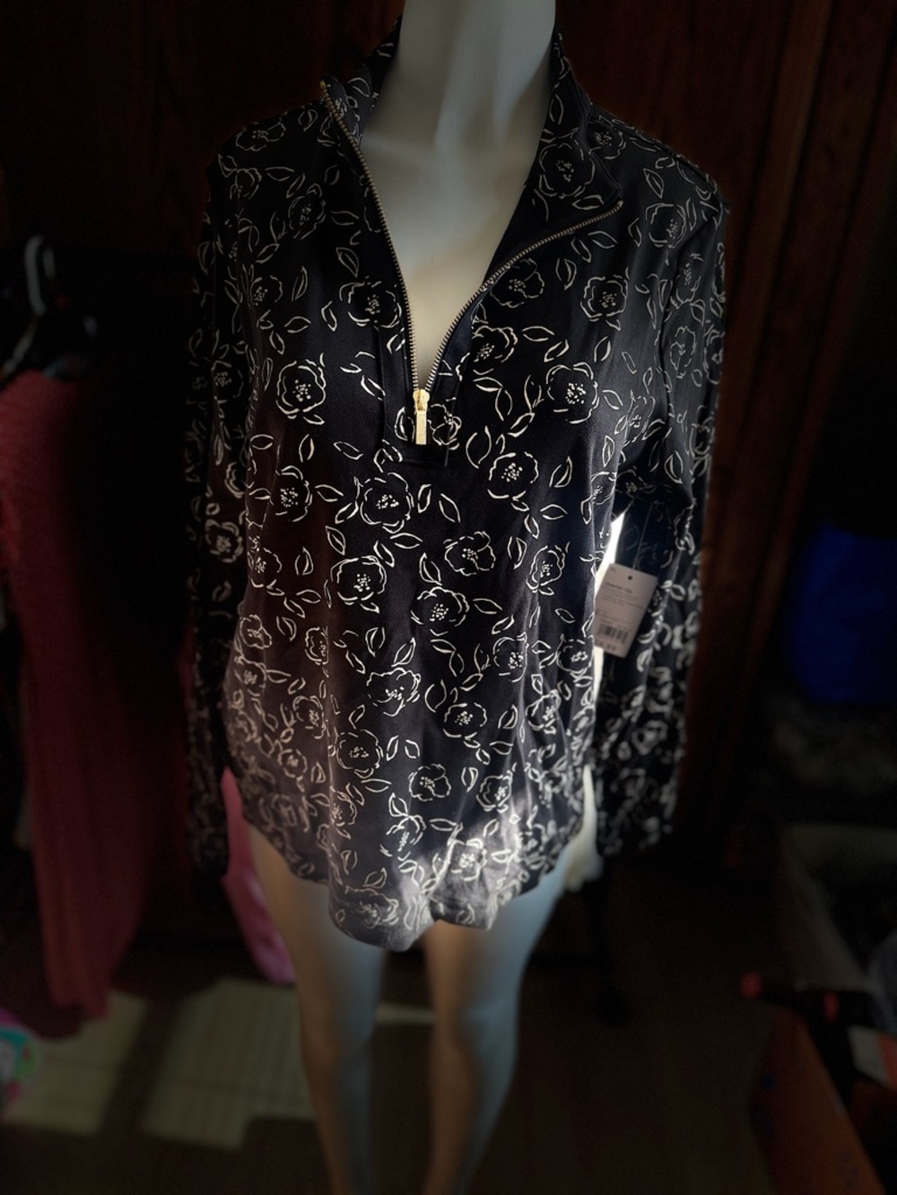 Kohl's Croft & Barrow Black Jumpsuit with Cream Floral Detail